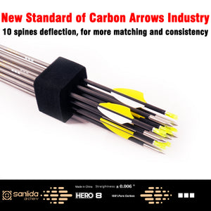White Smoke Sanlida® Hero 8 Target Compound Carbon Arrows – 12pcs | Precision Carbon Shaft | Multi Spine Options 300–1000 SANLIDA