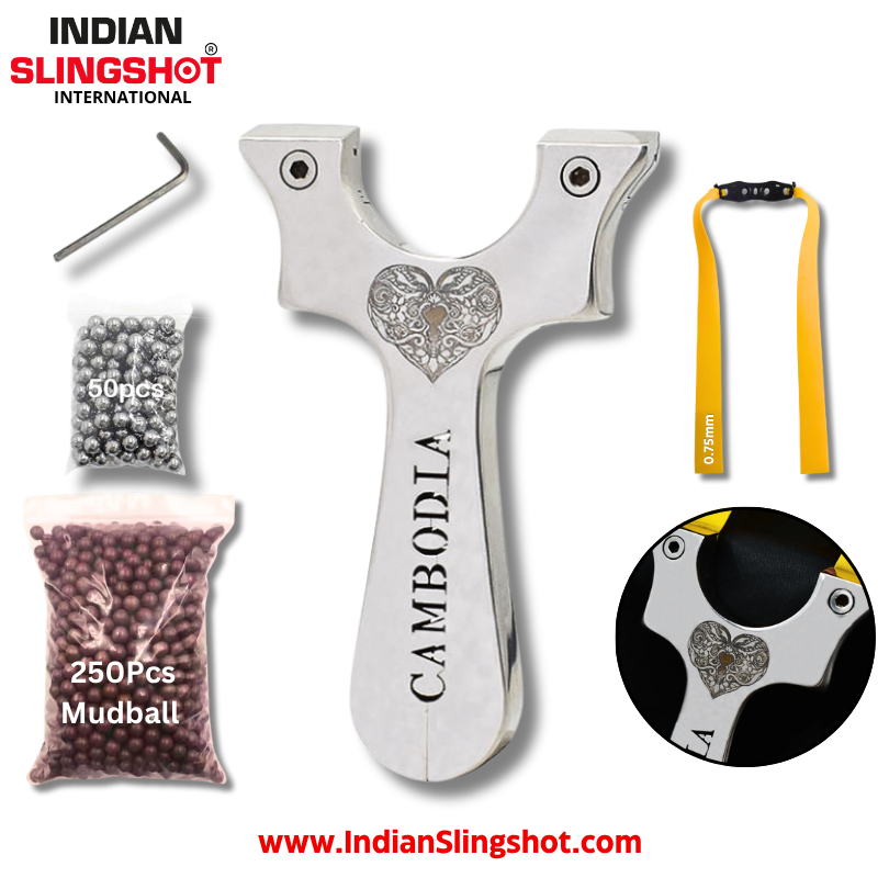 Light Gray SteelHeart Cambodia Stainless Steel Slingshot MARKSMAN