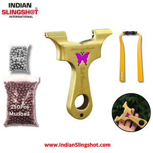 White Smoke Gold Butterfly Stainless Steel Slingshot INDIAN SLINGSHOT