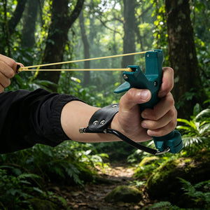 Black KORVEX Fishing Slingshot with Wrist Support and Elastic Rubber Band Accessories. INDIAN SLINGSHOT