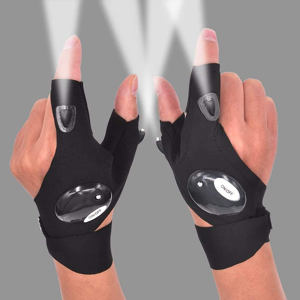 Dark Gray LED Flashlight Fingerless Gloves Hands-Free Waterproof for Fishing & Outdoor Activities MARKSMAN