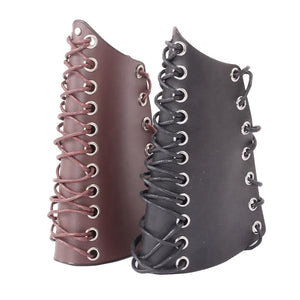 Dim Gray SPG Leather Arm Guard – Adjustable PU Forearm Protector (Black/Brown) SPG