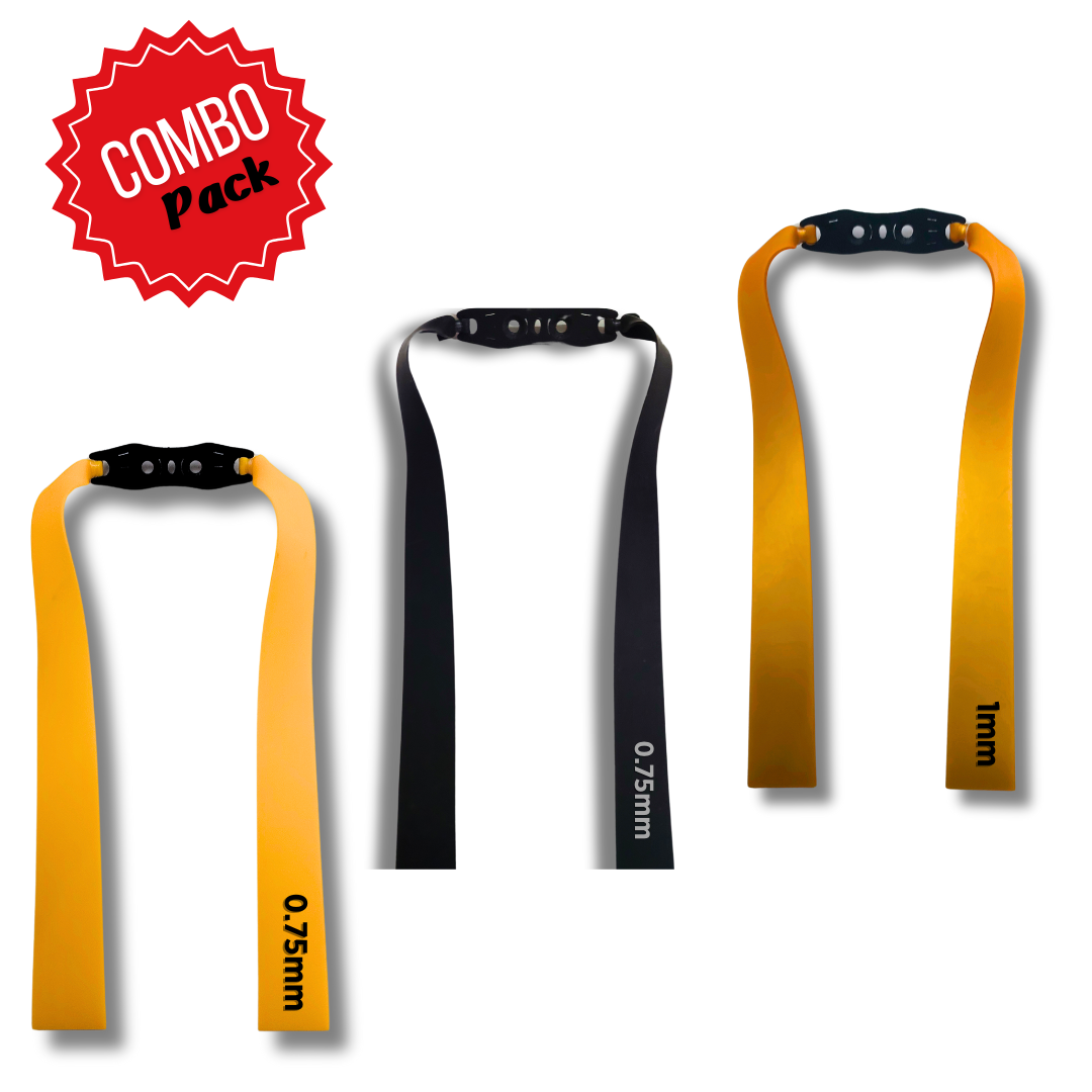 Goldenrod Pack of 3 Slingshot Replacement Flat Bands | 17cm, 20cm & 24cm | 0.75mm & 1mm | Black, Yellow & Gold | Natural Latex Slingshot Catapult Accessories INDIAN SLINGSHOT