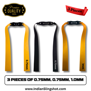 Black Pack of 3 Slingshot Replacement Flat Bands | 17cm, 20cm & 24cm | 0.75mm & 1mm | Black, Yellow & Gold | Natural Latex Slingshot Catapult Accessories INDIAN SLINGSHOT