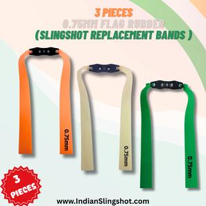 Beige 3-Pieces Flag Rubber Slingshot Replacement Bands | 17cm, 20cm & 24cm | 0.75mm Flat Latex Bands in Orange, White & Green | Sling Tool Accessories INDIAN SLINGSHOT
