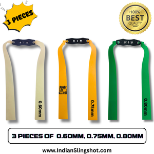 Dark Slate Gray Pack of 3 Slingshot Replacement Flat Bands | 17cm, 20cm & 24cm | 0.60mm, 0.75mm & 0.80mm |  Natural Rubber Color, Yellow & Green | Natural Latex Slingshot Catapult Accessories INDIAN SLINGSHOT