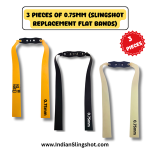 Tan Pack of 3 Slingshot Replacement Flat Bands | 17cm, 20cm & 24cm | 0.75mm | Yellow, Black & White | Natural Latex Sling Tool Catapult Accessories INDIAN SLINGSHOT