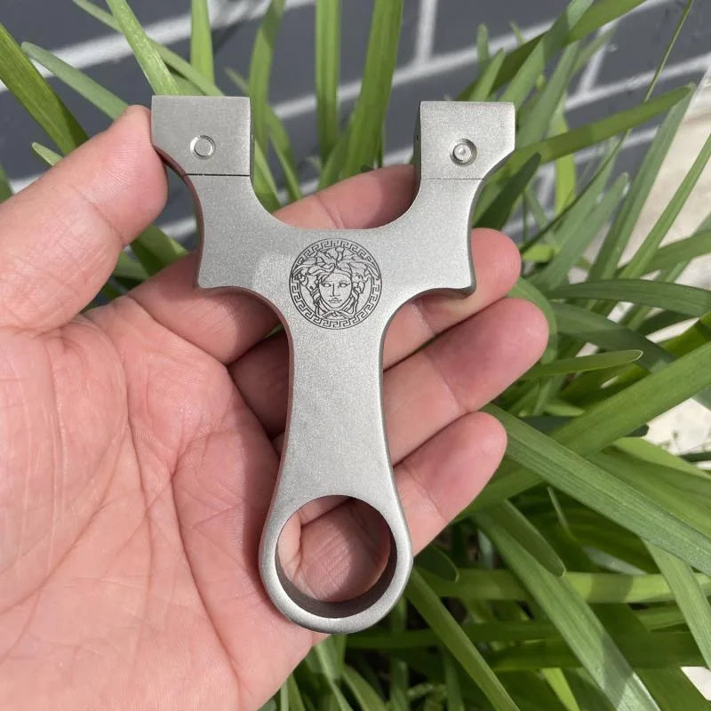 Tan Medusa Crest Stainless Steel Slingshot INDIAN SLINGSHOT
