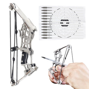 Light Gray SPG Mini Compound Bow Stainless Steel | 15cm Silver Archery Toy SPG