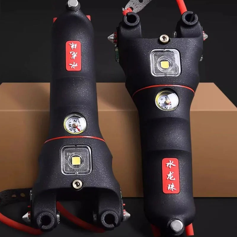 Black Multi Functional Mini Portable Slingshot Outdoor Laser | Flashlight | Lighter | Hammer | Cutting Fishing Hunting Camping Tools INDIAN SLINGSHOT