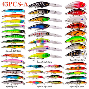 Light Gray Multicolor Treble Hooks Hard Crank Baits Set SNEDA