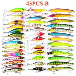 Beige Multicolor Treble Hooks Hard Crank Baits Set SNEDA