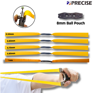 Gray PRECISE 5-Pcs Sample Pack Slingshot Replacement Flat Bands | 20cm Mid Pull Rubber Bands | 0.50mm, 0.60mm, 0.70mm, 0.80mm & 1.0mm Thickness | Natural Latex Slingshot Catapult Accessories INDIAN SLINGSHOT