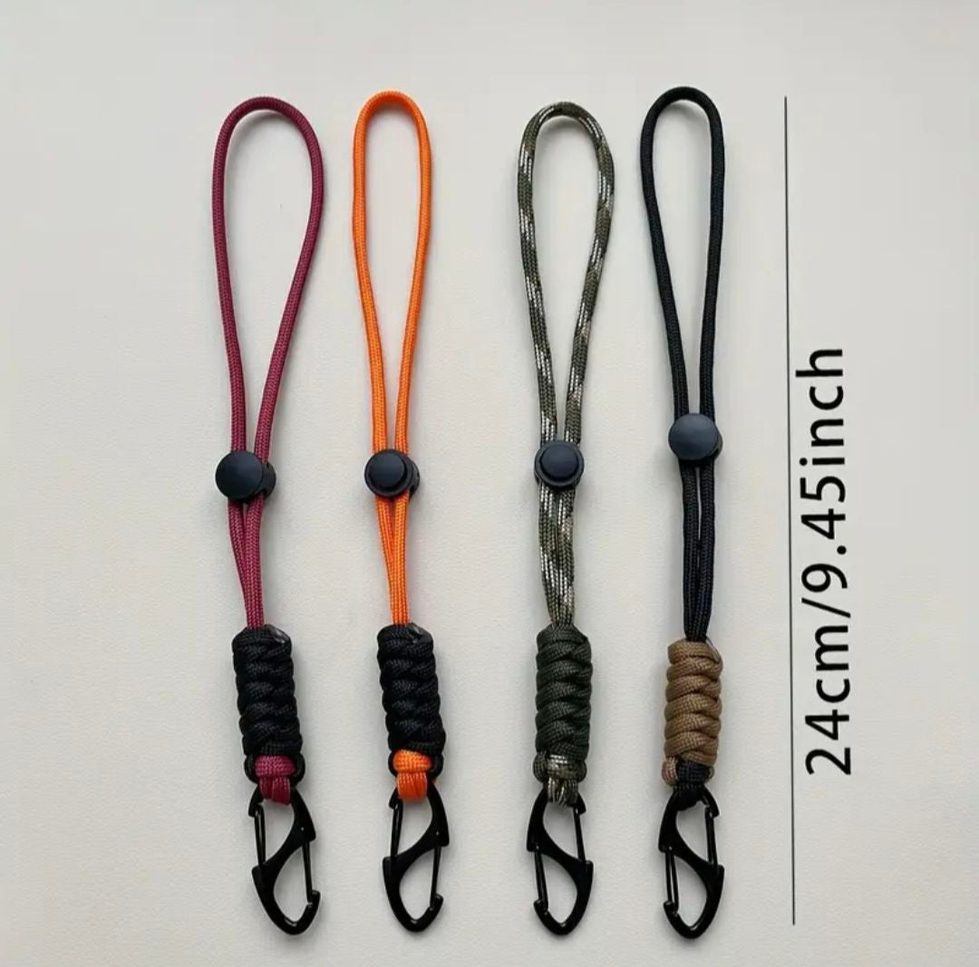 Gray Multifunctional Outdoor Braided Paracord Keychain with Carabiner Clip – Durable Hand Strap & Bottle Hook (24cm) INDIAN SLINGSHOT