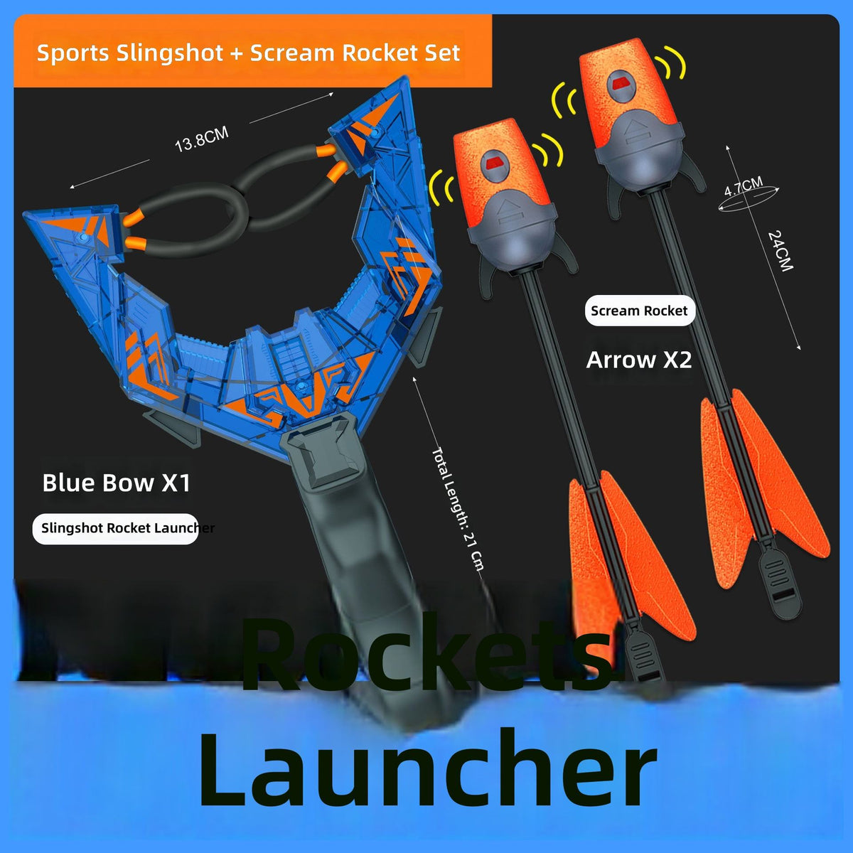 Black Plastic Slingshot Rocket Launcher Children's Sports Toy with Glowing Soft Arrows INDIAN SLINGSHOT