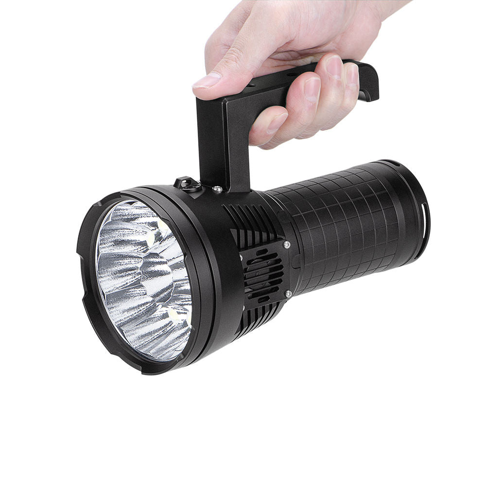 White Smoke Dark Walker 70,000LM High Power LED Searchlight – 1200M Long Distance Flashlight with 12 XHP70.2 LEDs, Dual Cooling Fans, 65W Fast Charging, Aluminum Alloy Outdoor Patrol Torch INDIAN SLINGSHOT