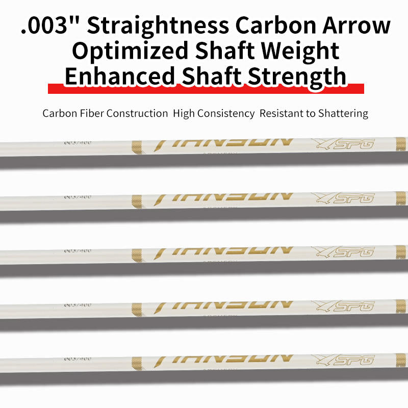 White Smoke Archery Pure Carbon Target Arrows 400-800 Spine, 0.003" Straightness, 6.2mm ID, Turkey Feather Fletching, Screw-In Points SPG