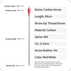 White Smoke SPG Pure Carbon Arrows 80cm | 400/500 Spine Red-White Feather Shafts SPG