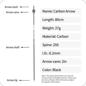 White Smoke SPG Pure Carbon Arrows 80cm | 250–500 Spine 6.2mm ID Precision Shafts SPG