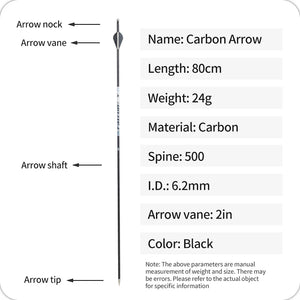 White Smoke SPG Pure Carbon Arrows 80cm | 250–500 Spine 6.2mm ID Precision Shafts SPG