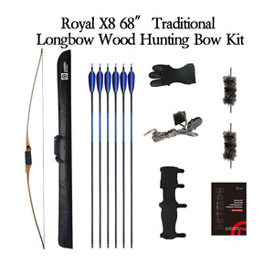 Dark Slate Gray Sanlida® Archery Royal X8 68" Traditional Longbow Wood Shooting Bow Kit SANLIDA