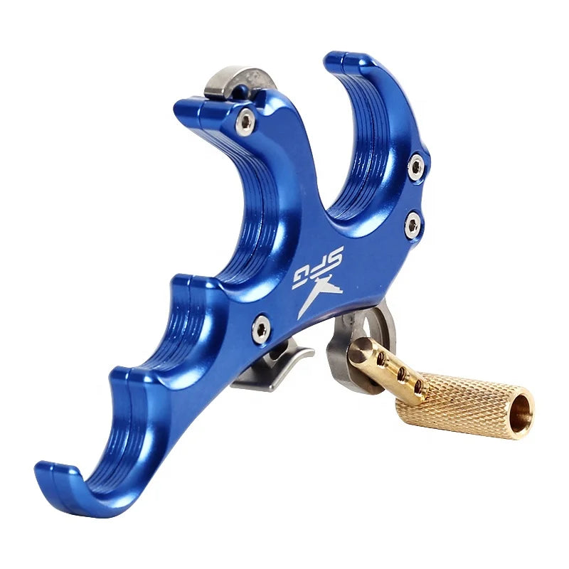 Steel Blue SPG Archery 4-Finger Compound Bow Release | Aluminum Thumb Trigger Aid for Compound Bows SPG