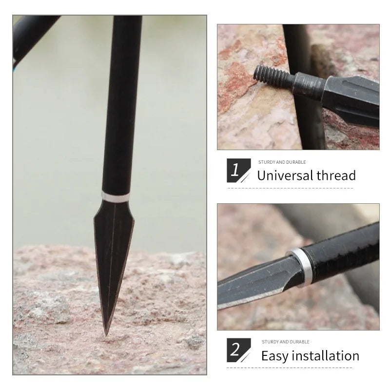 Gray SPG Black Carbon Steel Broadhead – 120 Grain Screw-in Arrow Tip for Recurve & Traditional Bows SPG