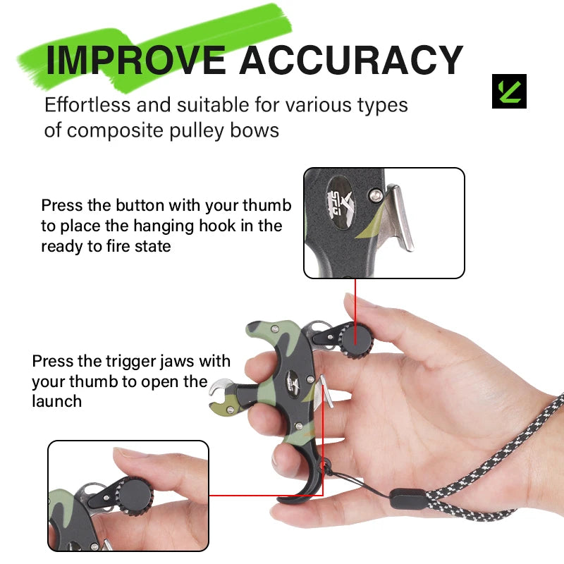 Tan SPG Compound Bow Thumb Release – Adjustable 3 & 4 Finger Camouflage Archery Accessory SPG
