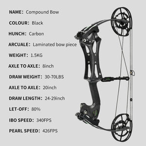 Light Gray SPG DL Dual-Purpose Compound Bow | Carbon Fiber Riser with Laminated Fiberglass Limbs (30–70 LBS, 20" ATA, Black) SPG
