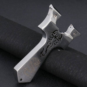 Dark Slate Gray Scorpion Cut Stainless Steel Slingshot MARKSMAN