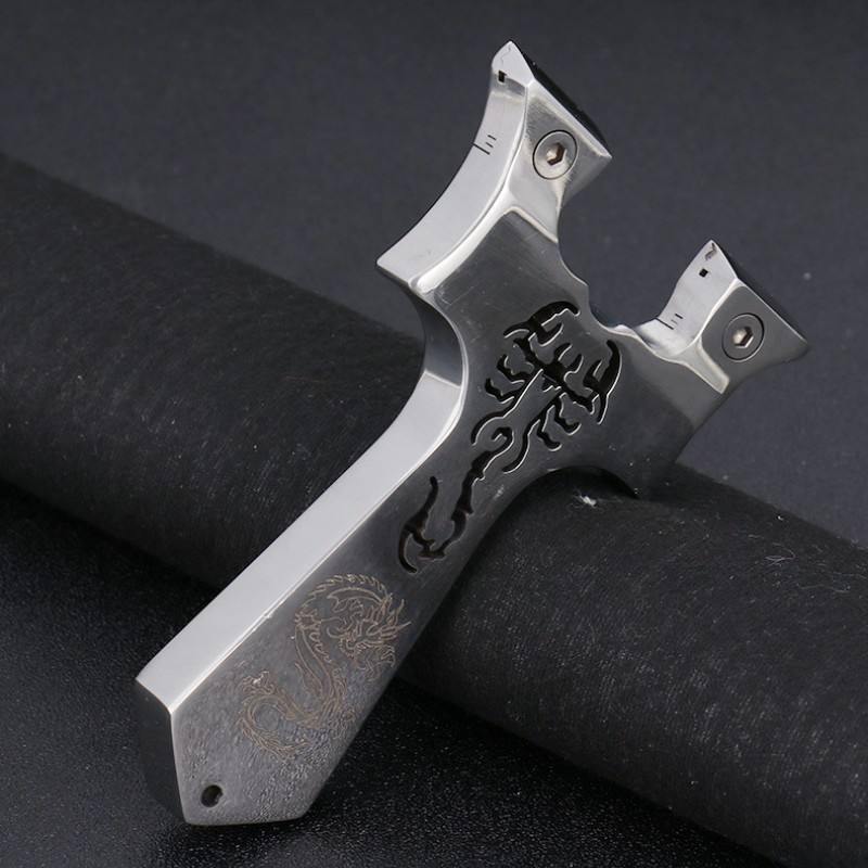 Dark Slate Gray Scorpion Cut Stainless Steel Slingshot MARKSMAN