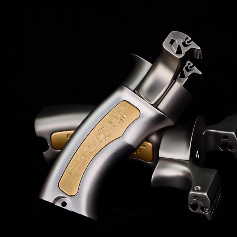 Black PHANTOM X-PRO | Silver Gold Arc 630 Stainless Steel Dragon Teeth Flat Band Slingshot – Aluminum Handle, Lightweight Ergonomic Design INDIAN SLINGSHOT