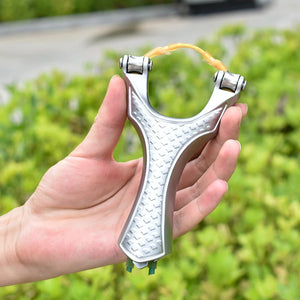 Dark Khaki Silver Grid Pulley Design Alloy Slingshot MARKSMAN