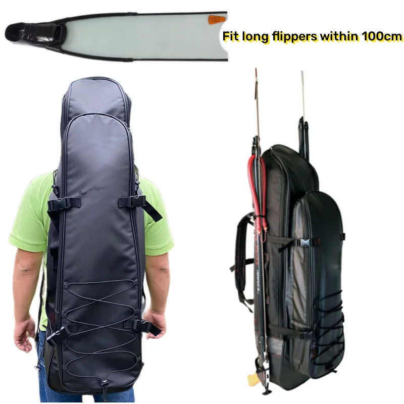 White Smoke Waterproof Spearfishing Long Flipper Backpack – Foldable Dry Bag with Double Shoulder Straps for Freediving Fins, Surfing & Diving Gear INDIAN SLINGSHOT