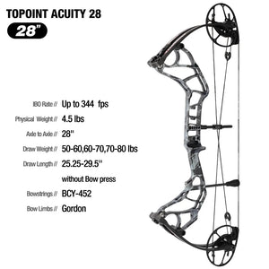White Smoke TOPOINT Acuity 28 Compound Bow Package – CNC Aluminum Riser with Accessories Topoint