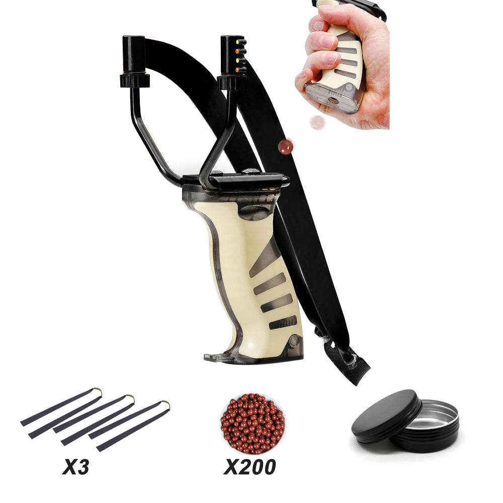 White Smoke TRANSPARENT BALL STORAGE HANDLE Stainless Steel Slingshot Set INDIAN SLINGSHOT