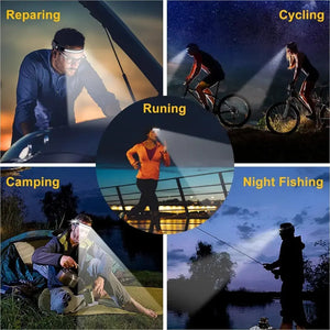 Black USB Rechargeable LED Sensor Headlamp COB Light Source with Lithium Ion Battery, Type-C Charging, Adjustable Silicone Head Light for Camping, Fishing & Search Use INDIAN SLINGSHOT