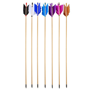 White Smoke Wood Four Feather Turkey Arrow for Recurve & Compound Bow | Colorful Fletching | 81.5cm Indonesian White Wood Shaft INDIAN SLINGSHOT