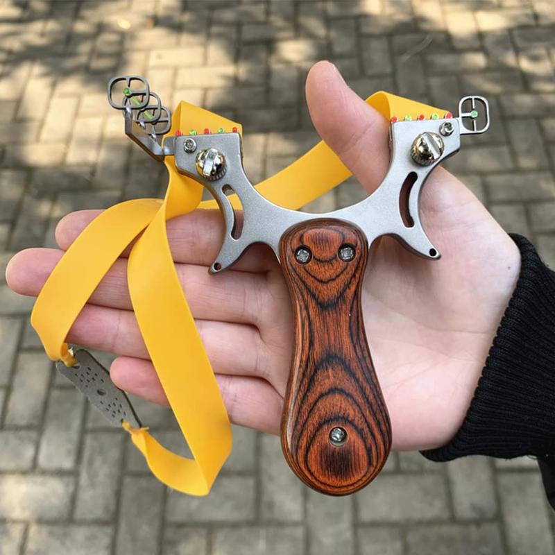 Dim Gray Multi Sight Wooden Handle Stainless Steel Slingshot INDIAN SLINGSHOT