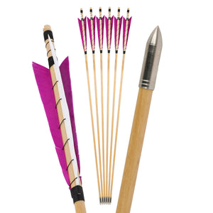 White Smoke High Quality Wrapped Wooden Arrows with 6 Inch Feathers – Durable Archery Arrows for Recurve & Compound Bow Practice INDIAN SLINGSHOT