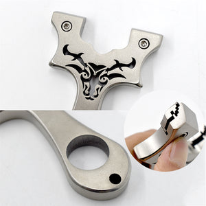Light Gray Bull Head Carving Stainless Steel Slingshot MARKSMAN