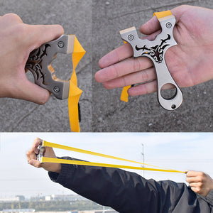 Light Slate Gray Bull Head Carving Stainless Steel Slingshot MARKSMAN