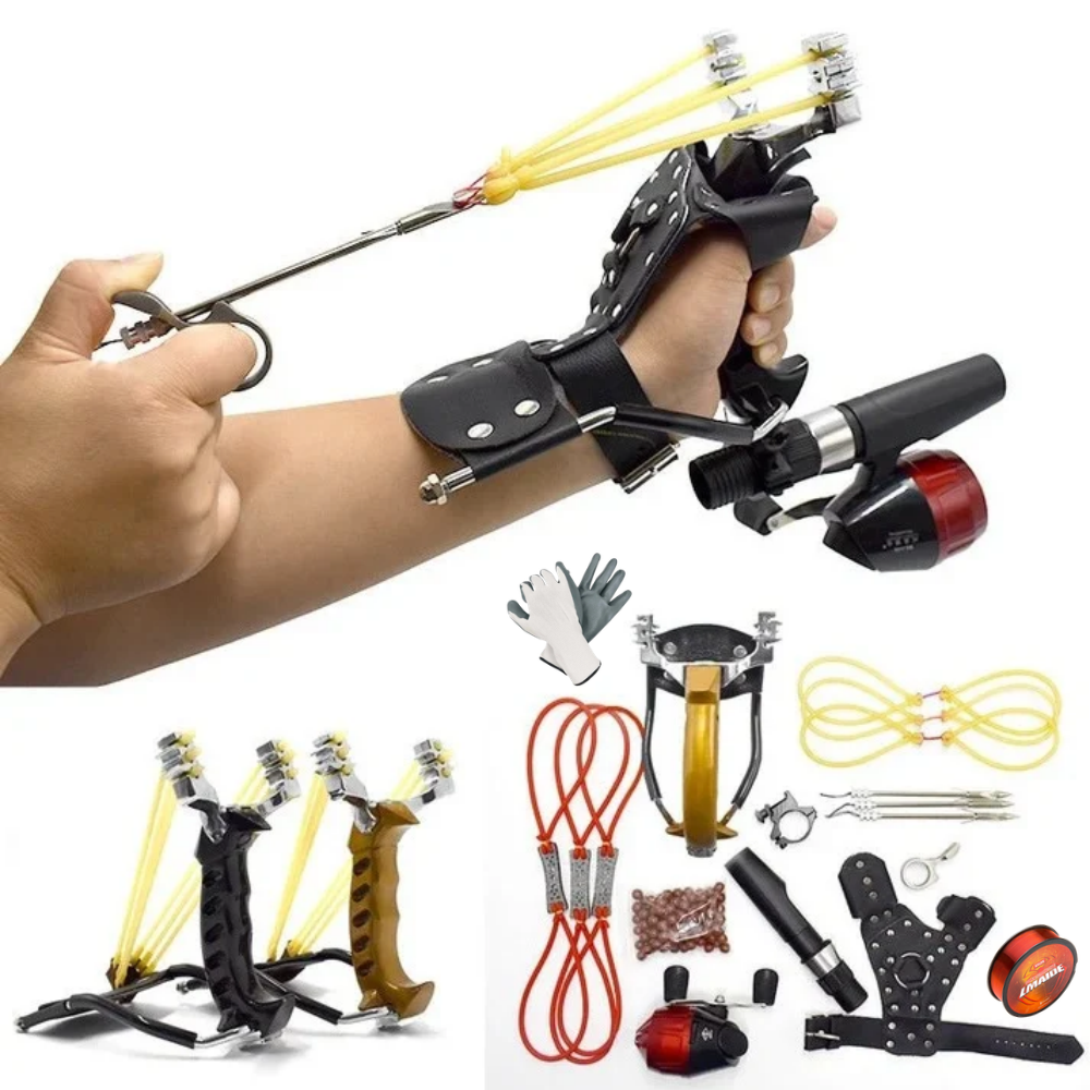 White Smoke Black and Gold Color Foldable Slingshot Frame with Combo Set Outdoor Fishing MARKSMAN