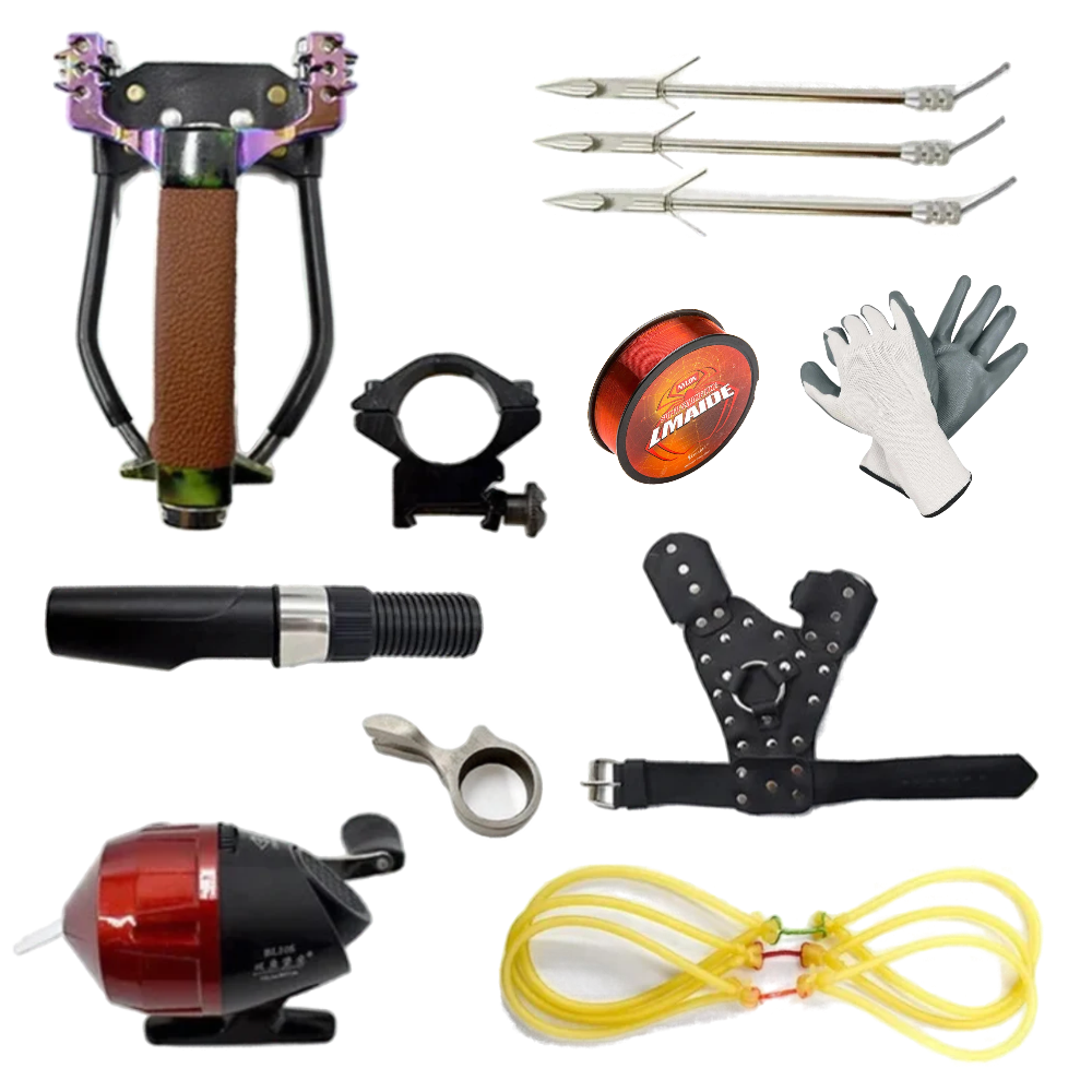 White Smoke Strong Multifunctional Fish Shooting Slingshot Set with Rubber Band Outdoor Shooting Slingshot Set MARKSMAN
