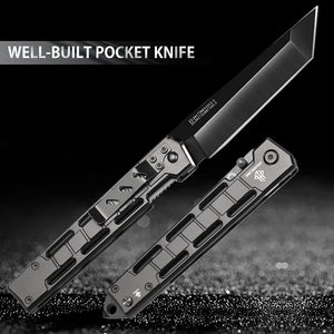 Black Stainless Steel Slingshot with Pocket Folding Knife MARKSMAN