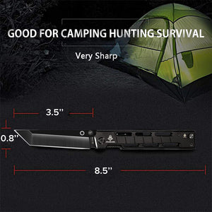 Black Stainless Steel Slingshot with Pocket Folding Knife MARKSMAN