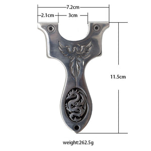 Dim Gray Dragon & Eagle Engraved Stainless Steel Slingshot | Precision-Crafted Metal Hand Tool MARKSMAN