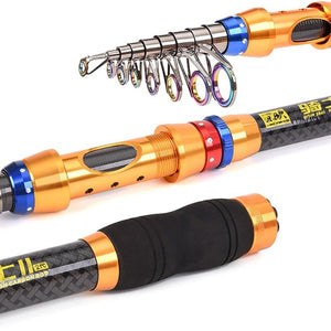 1.8M-3.6M telescopic fishing rod combination full set of carbon fiber fishing rod + rotating spool + fish bag protective cover - INDIAN SLINGSHOT