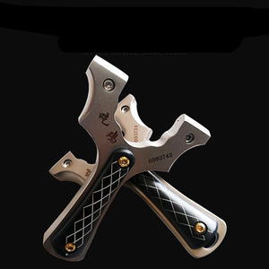 Black 304 Stainless Steel CNC Flat Rubber Band New Outdoor Metal Leather Target Shooting Competitive Catapult Bow Catapult Slingshot