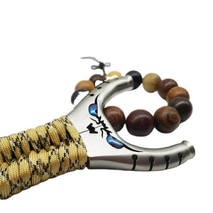 Dim Gray 304 Stainless Steel Little Devil Eyes Flat Leather Slingshot Wrapped With Rope Sports Outdoor Precise Precision Slingshot